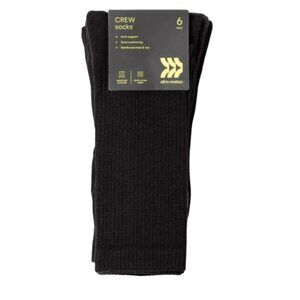 All in Motion Men’s Active Crew Socks 6 Pack Black Size 6–12 Running Walking Gym